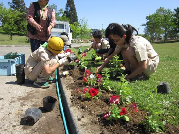 ボランティアによる花植え